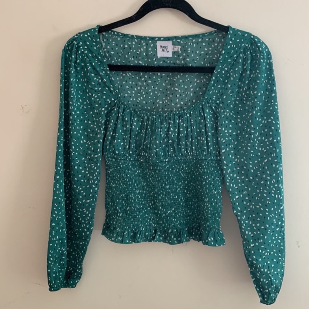 princess polly green polka dot satin top